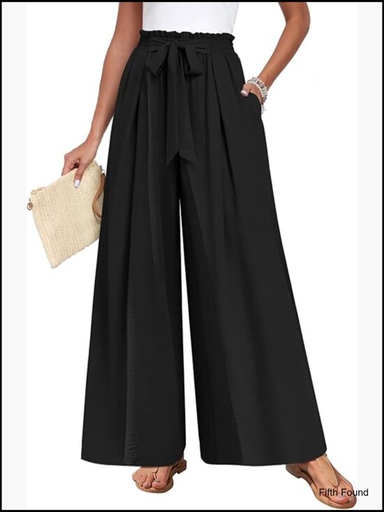 Pants - Wide Leg Pants with Pockets High Waisted Plus Size Palazzo Pants Casual Flowy